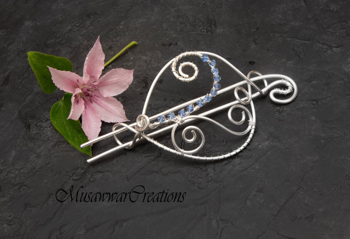 Silver-Plated Copper Hair Bun Holder – Fancy Wire Wrapped Hair Barrette