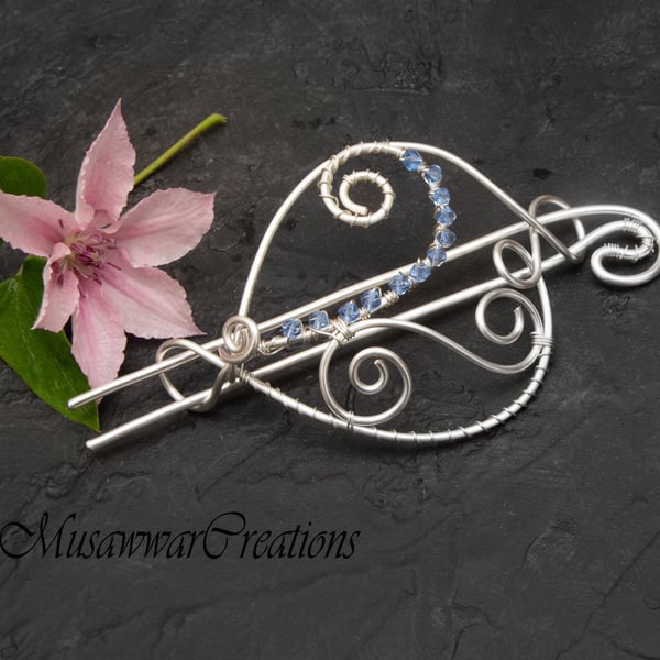 Silver-Plated Copper Hair Bun Holder – Fancy Wire Wrapped Hair Barrette