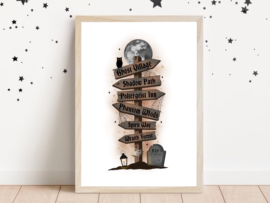 Ghost Name Sign Post Print, Gothic Decor, Spooky Wall Art.