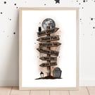 Ghost Name Sign Post Print, Gothic Decor, Spooky Wall Art.