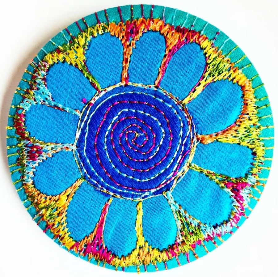Badge 58mm Multicoloured Flower Textile Badge 