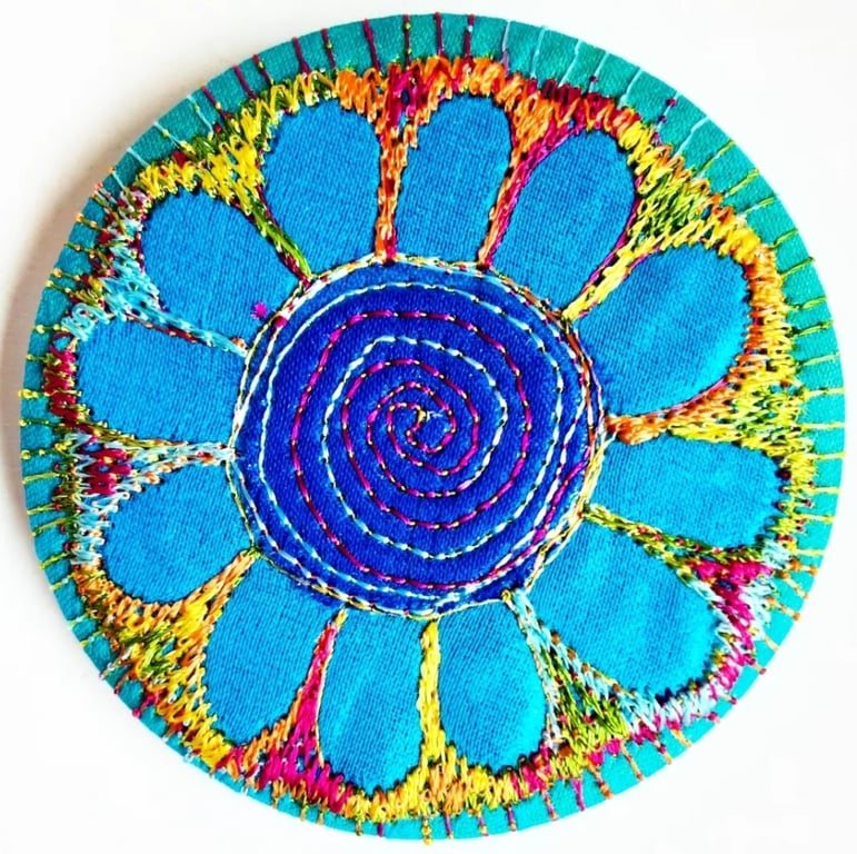 Badge 58mm Multicoloured Flower Textile Badge 