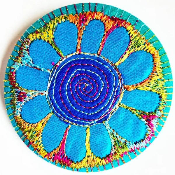 Badge 58mm Multicoloured Flower Textile Badge 