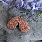 Pair of Soft Teardrop Copper Charms Heritage Lace Design