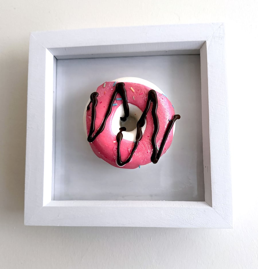 Pink Donut Fake Food Art Framed  Kitchen Kitsch  Pop Art Decor Gifts for Foodies