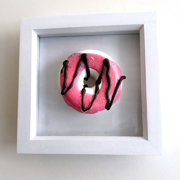 Pink Donut Fake Food Art Framed  Kitchen Kitsch  Pop Art Decor Gifts for Foodies