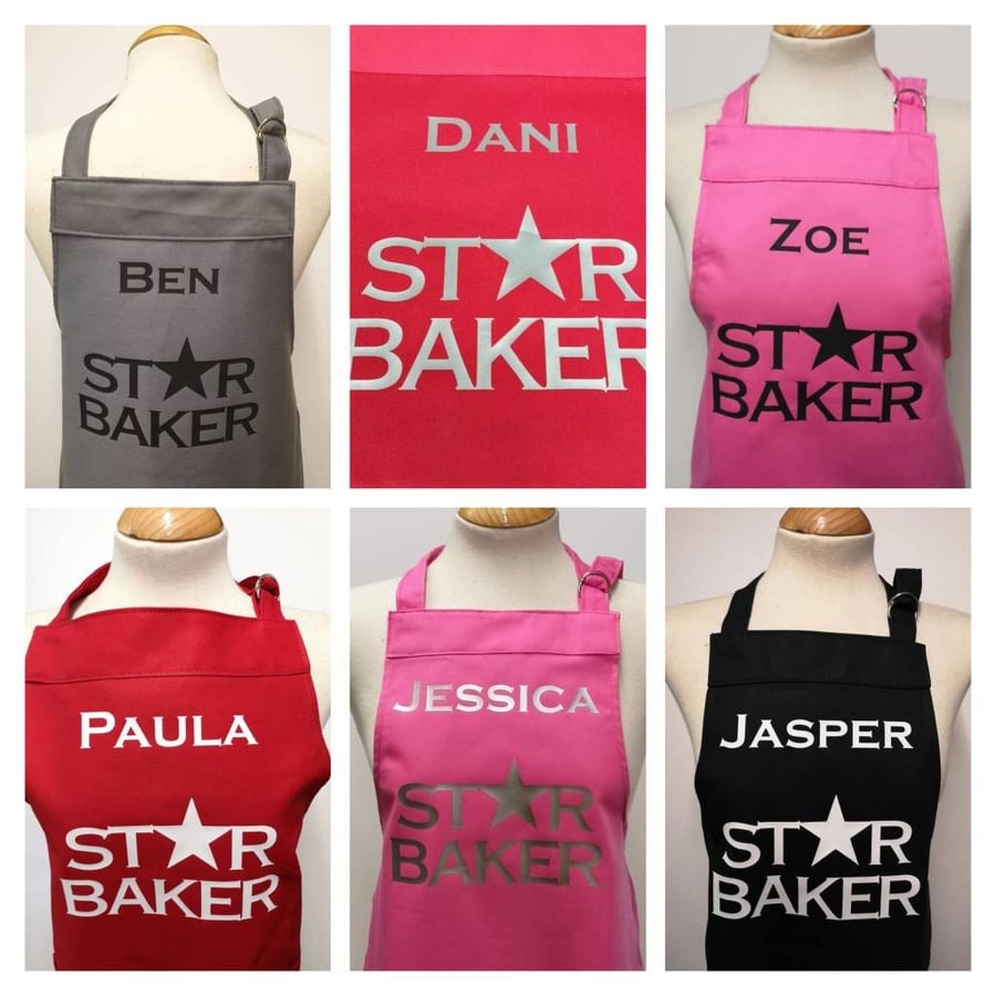 Personalised Kids Star Baker Apron: Handmade Baking Gift. 9 - 12 years