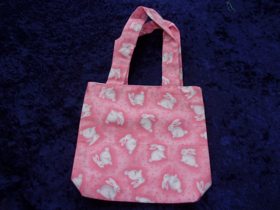 Childs Pink Fabric Handbag with White Rabbits