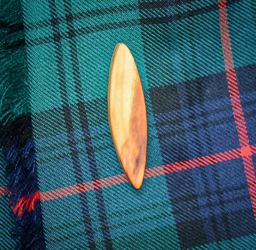 Handmade Hawthorn Wood Kilt Pin — 5th Anniversary Gift, Surfboard Lapel Pin