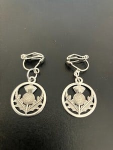 clip on earrings with scottish thistle  tibetan silver charm