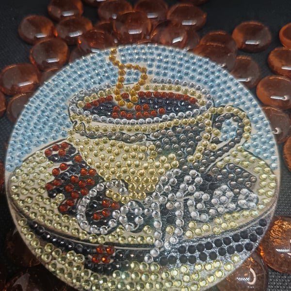 Handmade beaded coffee cup plaque kitchen &cafe wall decor coffee lover gift