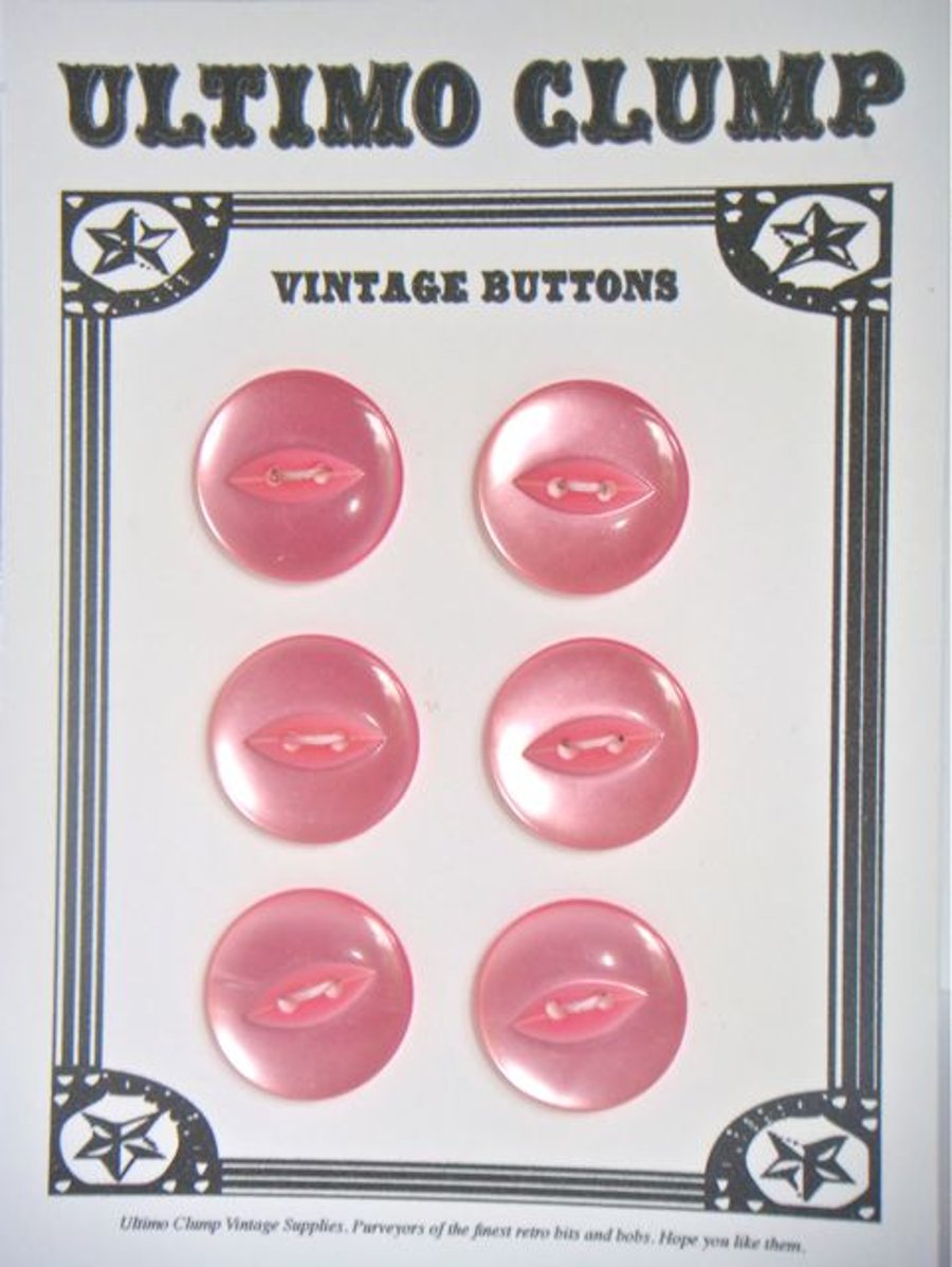 6 Baby Pink "Fish Eye' 23mm Buttons