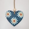 Floral Clay turquoise heart, pretty hanging decoration gift for the home