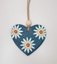 Floral Clay turquoise heart, pretty hanging decoration gift for the home - Image 1
