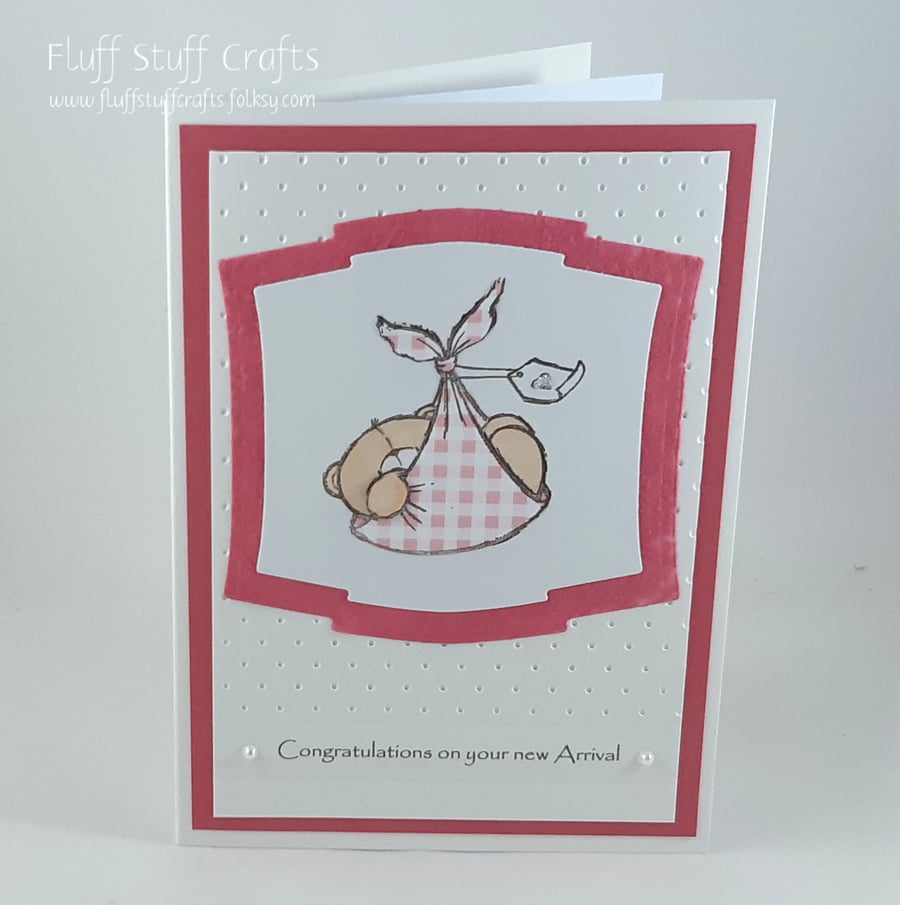 Handmade new baby card - Forever Friends bear