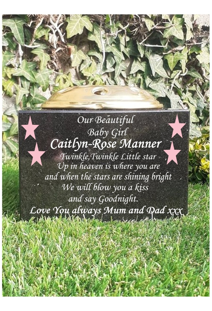 Personalised Baby Memorial Grave Marker Plaque Headstone Cemetery Rosebowl Vase