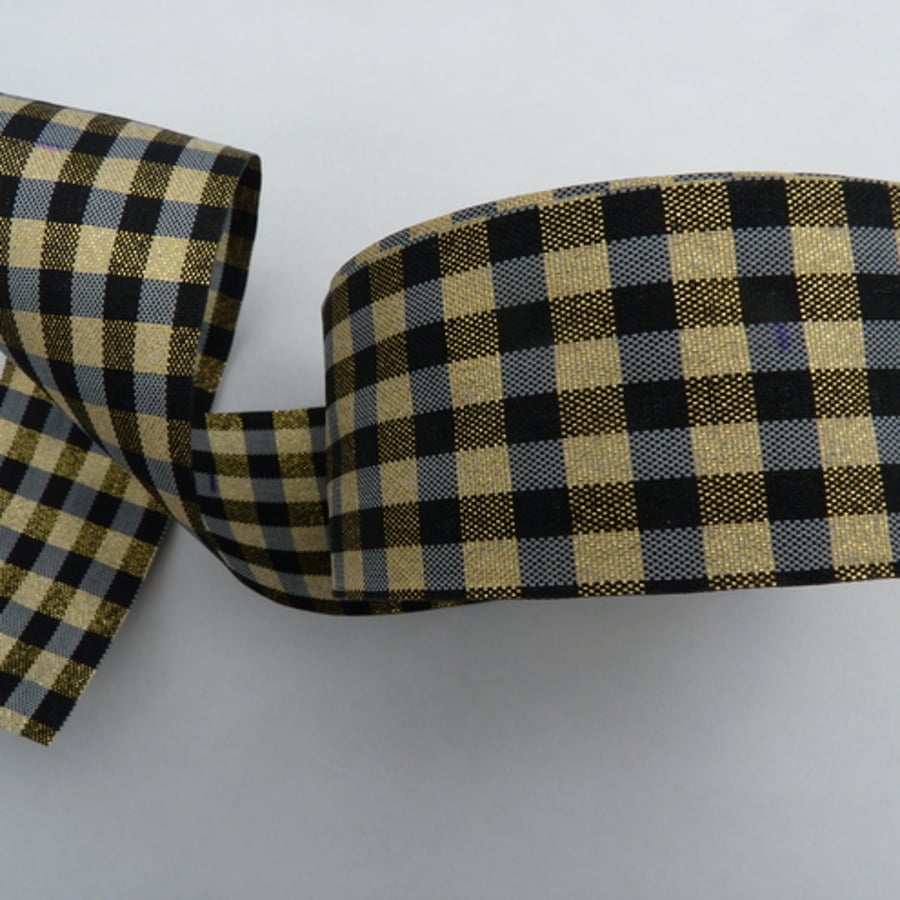 Ribbon For Sale 38mm Black and Gold Checked