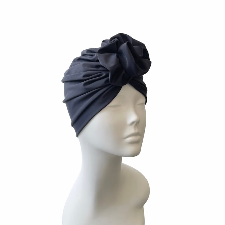Fashion Swim Cap, Navy SPF 50 Hair Care Turban Hat for Women, Soft Stretchy Hat