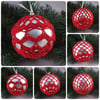 Christmas baubles boxed set of 6 large decorated with crochet lace (A35)