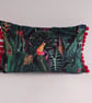 Printed Velvet Jungle  Design  Cushion with Red Pom Poms
