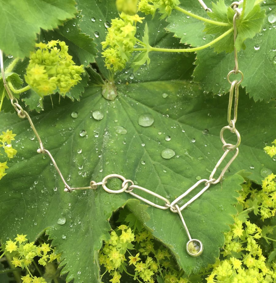 Peridot Drop with Silver Paperclip Links Necklace