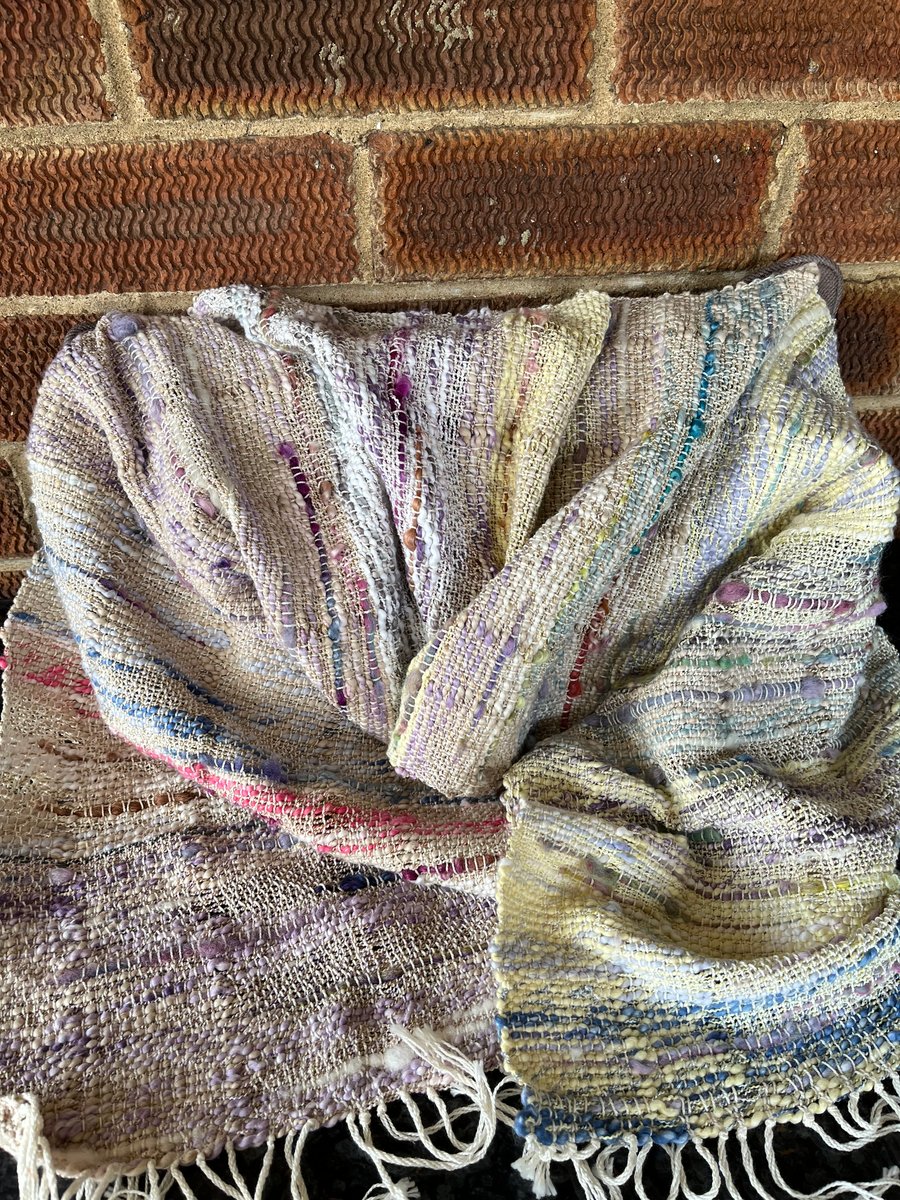 Hand woven scarf in merino, silk and cotton. 
