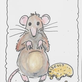 Blank Card of a cute mouse and biscuit. Print of Original painting.