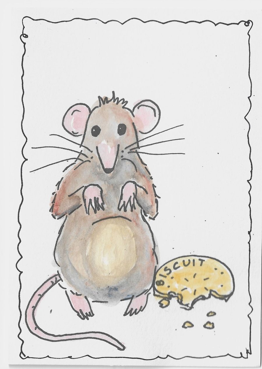 Blank Card of a cute mouse and biscuit. Print of Original painting.