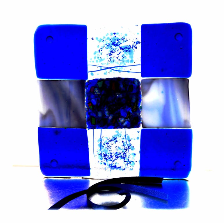  Fused Glass Trivet Trivet 16cm Dichroic Blue 019