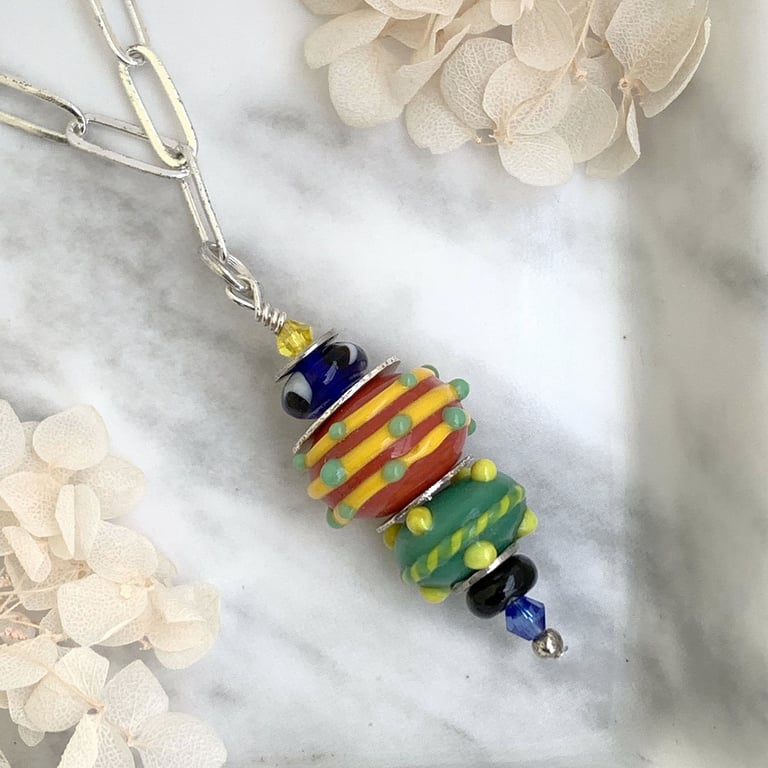Boho Lampwork Glass and Silver Pendant