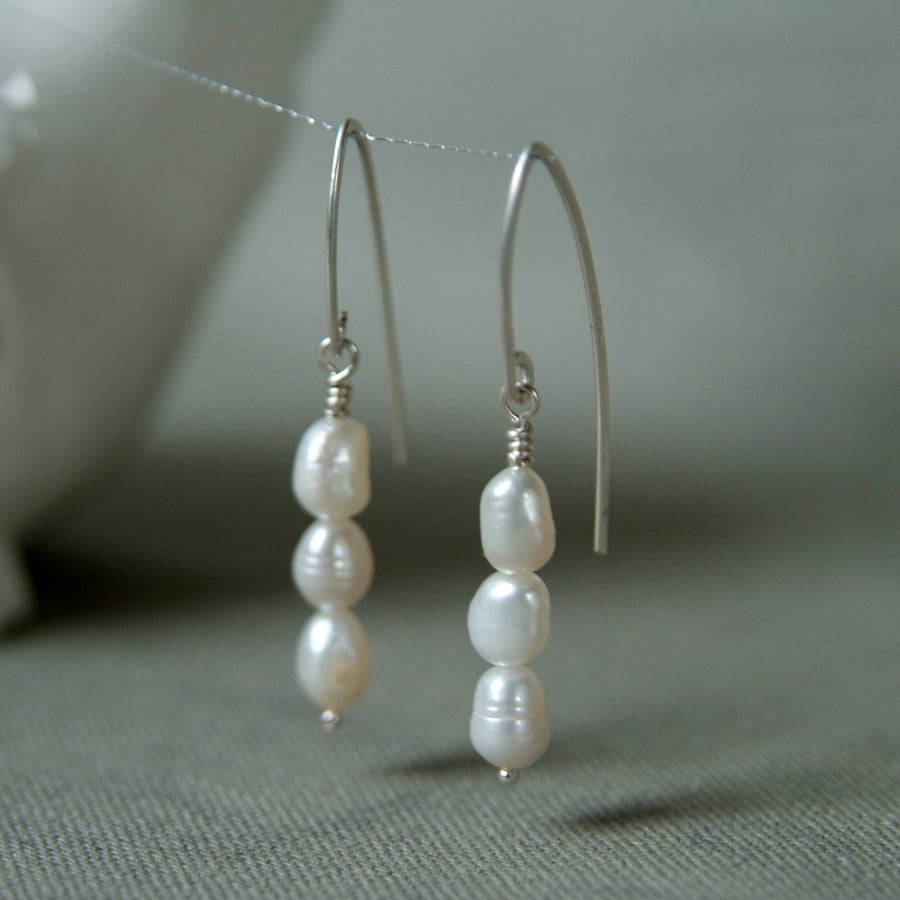 Freshwater Pearls Sterling Silver Drop Earrings