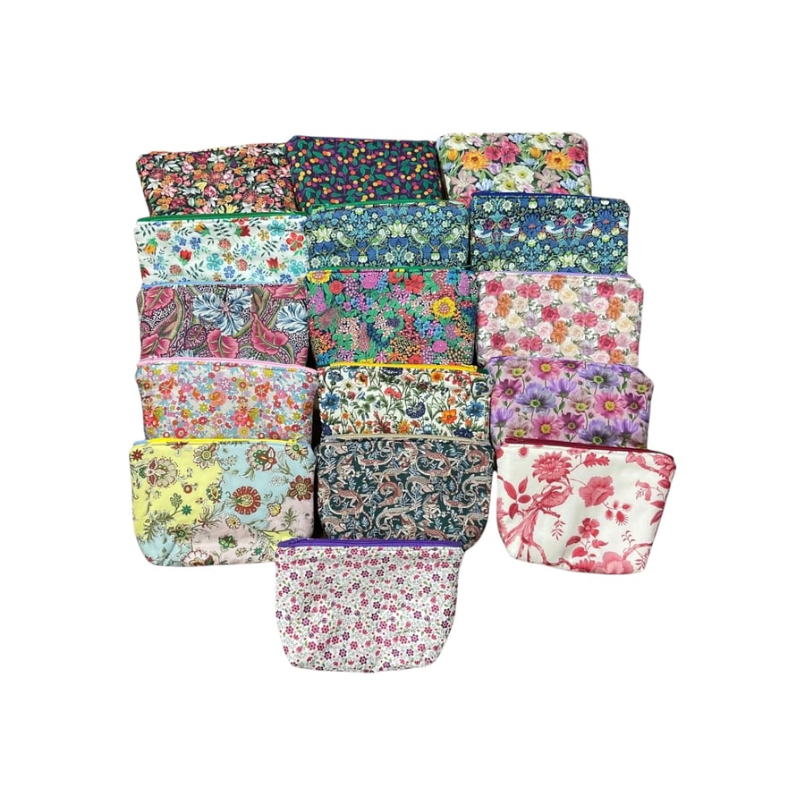 Liberty print cosmetics pouch,small floral washbag, waterproof zipped travel bag