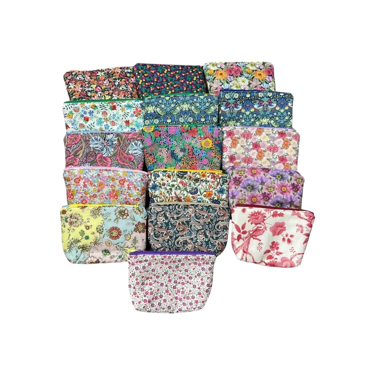 Liberty print cosmetics pouch,small floral washbag, waterproof zipped travel bag