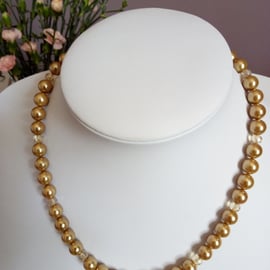SALE -HALF PRICE- CHAMPAGNE PEARL AND CRYSTAL -NECKLACE - WEDDING - FREE UK POST