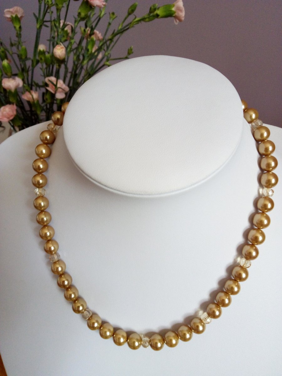 SALE -HALF PRICE- CHAMPAGNE PEARL AND CRYSTAL -NECKLACE - WEDDING - FREE UK POST