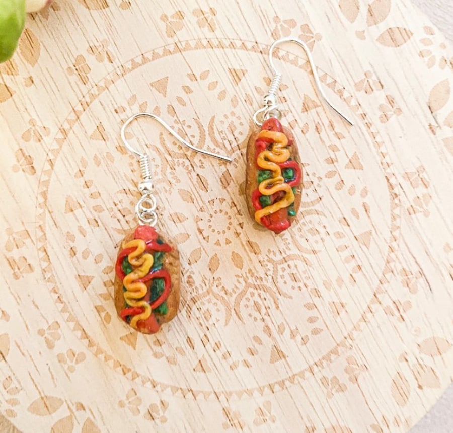 Miniature Hot Dog Earrings