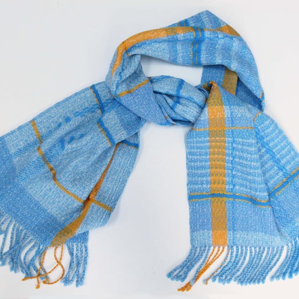 Handwoven blue and yellow scarf
