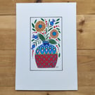 Folk art floral painting, original acrylic A5 colourful art