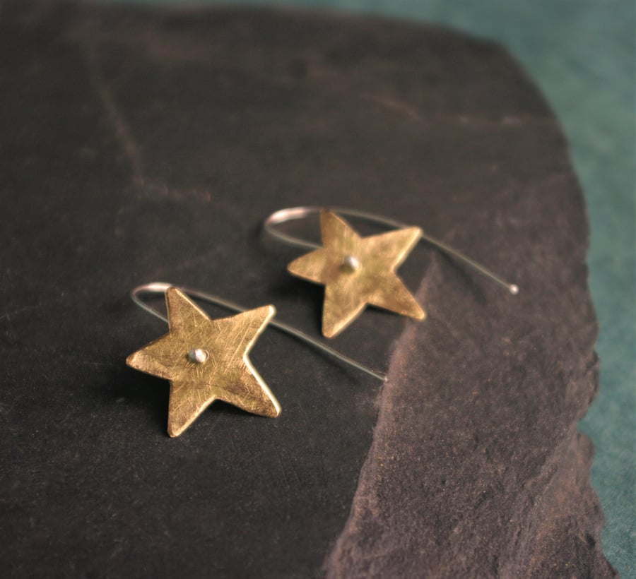 Brass Swinging Star Earrings