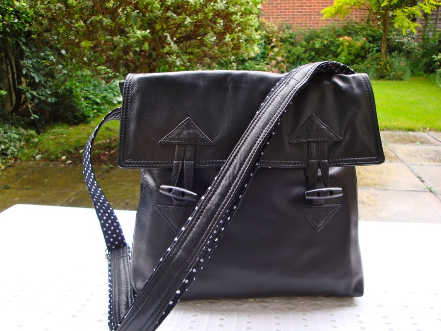CUSTOM LISTING  - Black Leather Cross Body  - shoulder Bag.