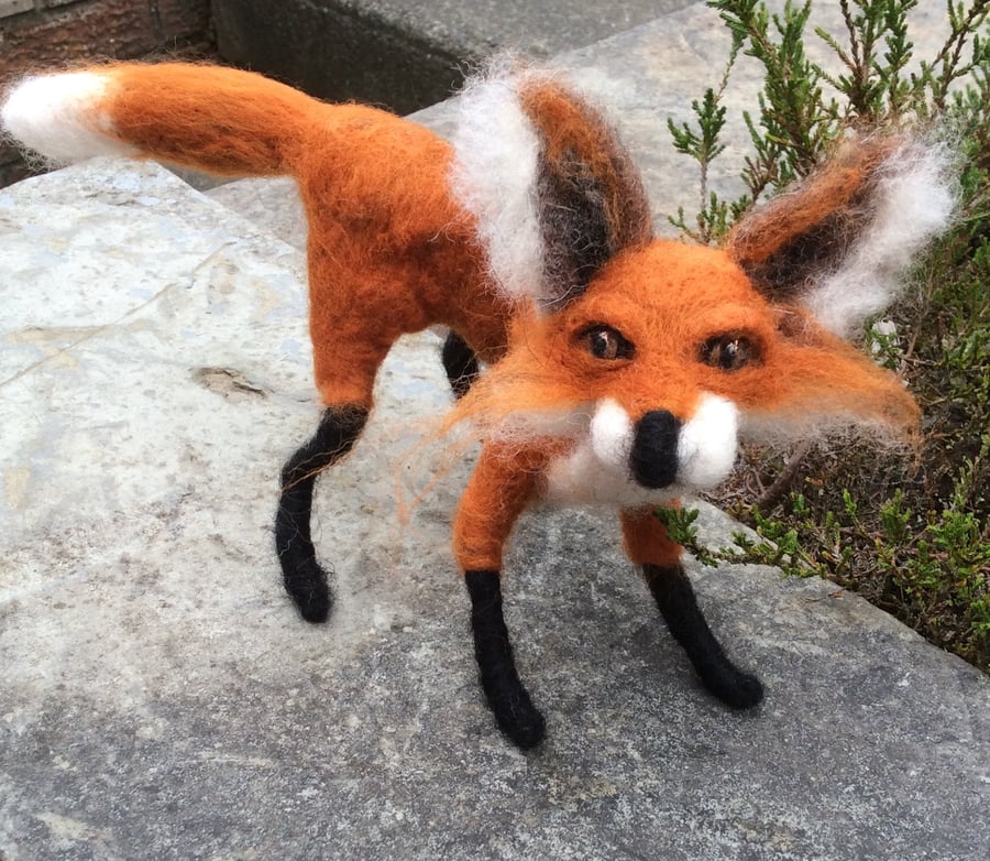 Needle Felted Fox Sculpture