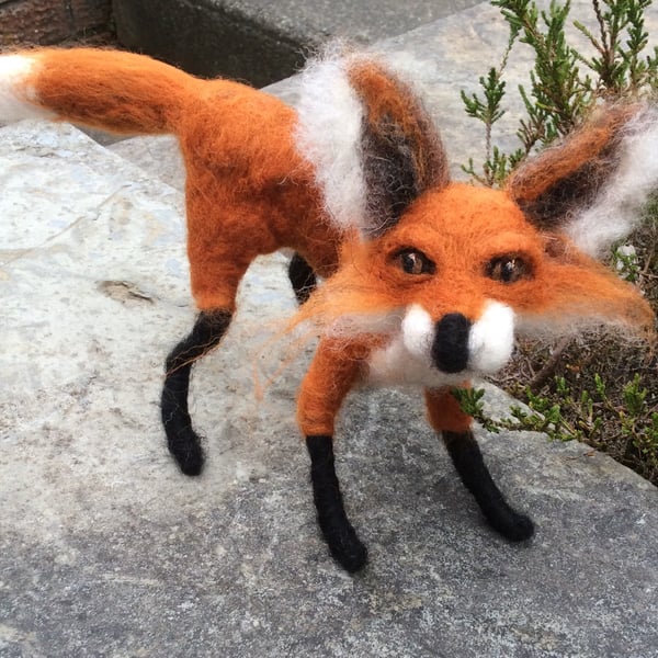 Needle Felted Fox Sculpture