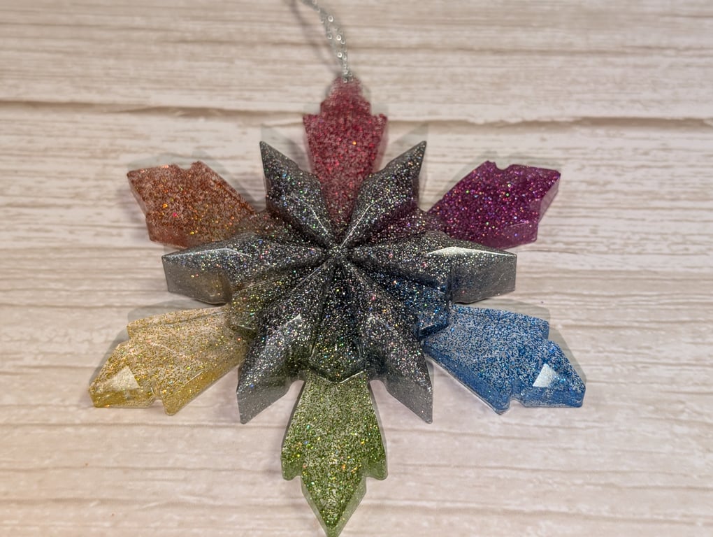 Handmade Resin Snowflake Ornament - Rainbow 