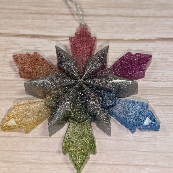 Handmade Resin Snowflake Ornament - Rainbow 