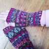 Personalised Mismatched Hand Knitted Fair Isle Fingerless Gloves