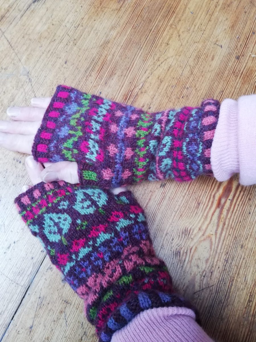 Personalised Mismatched Hand Knitted Fair Isle Fingerless Gloves
