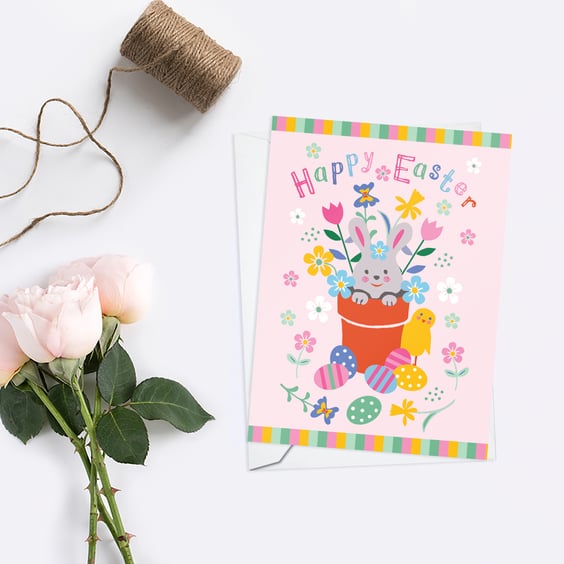 Pink Happy Easter Bunny Card