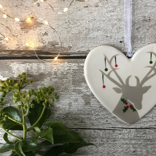 Stag with Christmas Baubles - Hand Painted Christmas Decoration