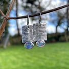 Oxidised sterling silver and opal industrial look earrings