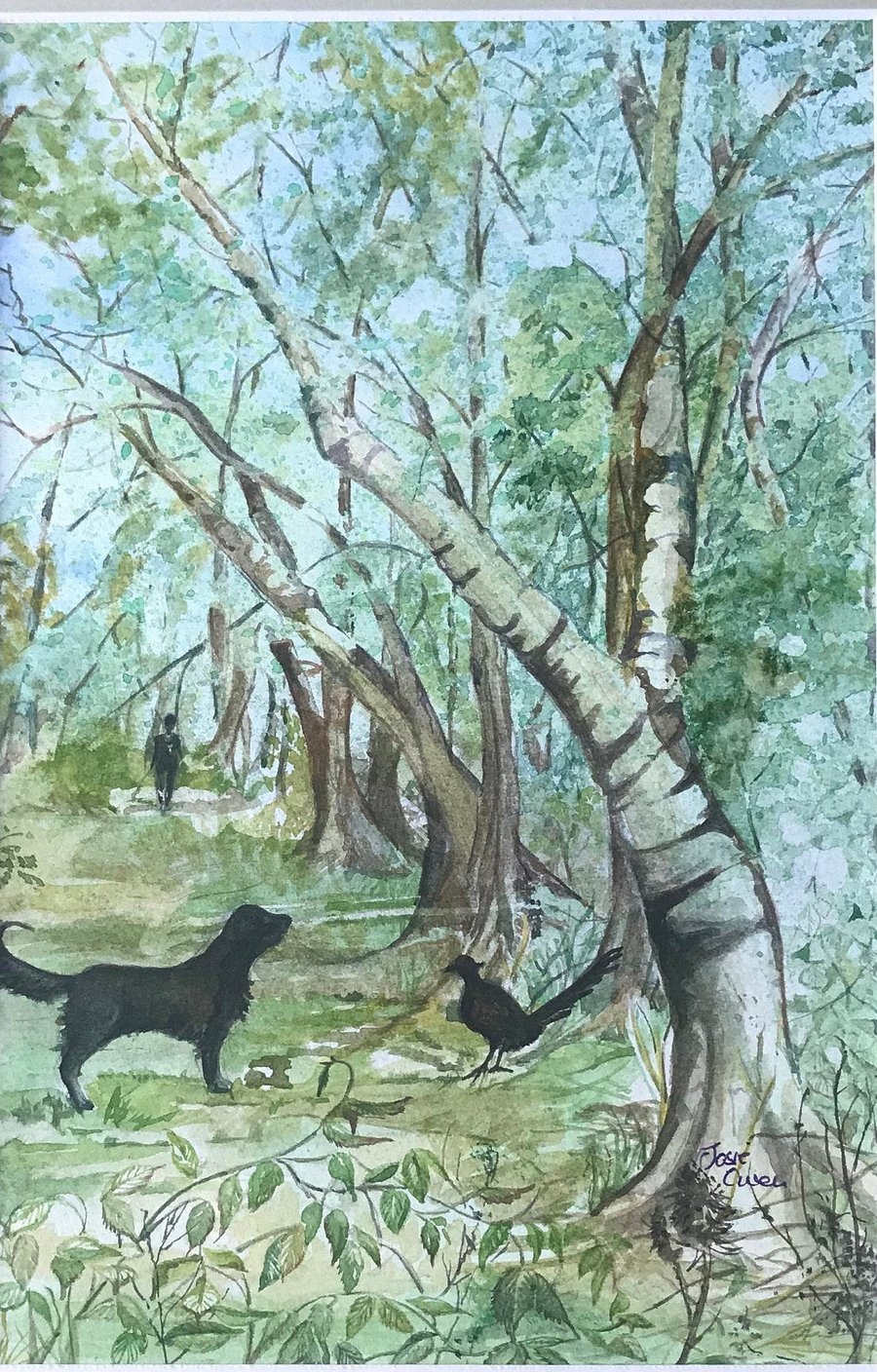 Original Watercolour, "The Dog and Pheasant" by Josie Owen, In Green Mount